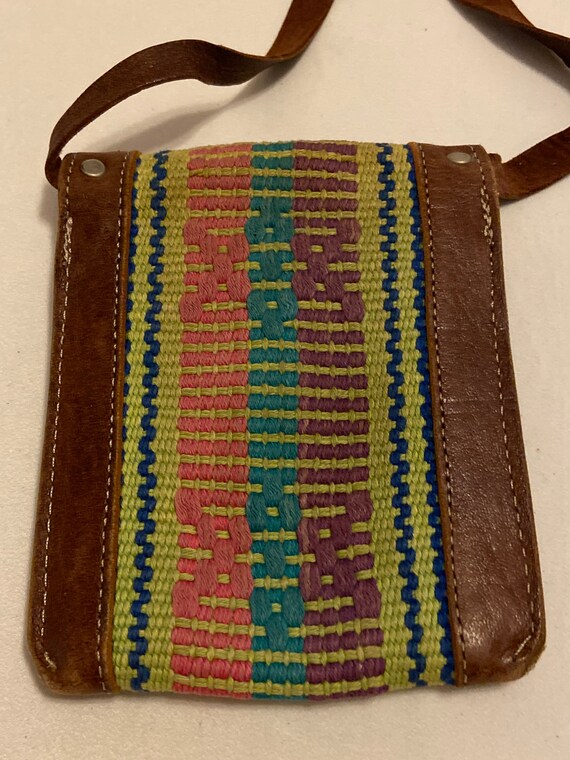 Woven Fabric & Leather Pouch with buckle closure.… - image 2