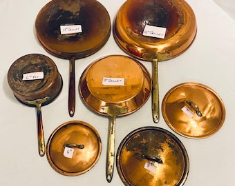 Copper Cookware from 1994. Copper Skillets & 6”Pot/Lid. Sold as pictured