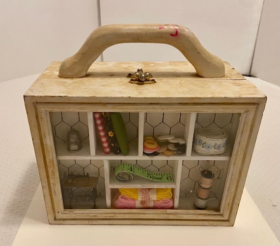 Wooden Box Purse with Sewing Notions. We used it as our sewing box!