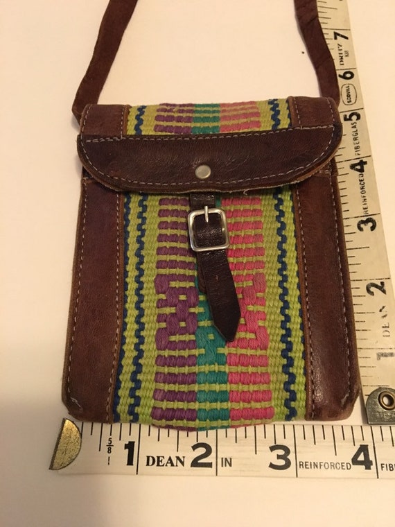 Woven Fabric & Leather Pouch with buckle closure.… - image 3