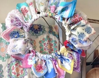 Look ! OMG look what you can make with Handkerchiefs. Set of 7 handkerchiefs. Wreath by:  ittybittycottage.