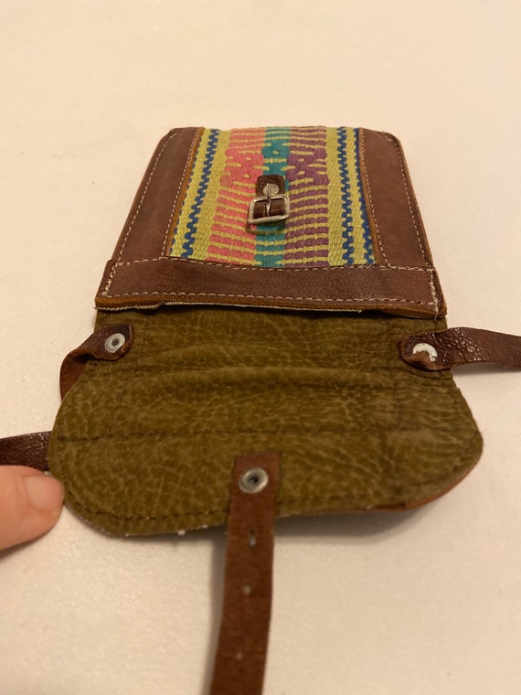 Woven Fabric & Leather Pouch with buckle closure.… - image 5