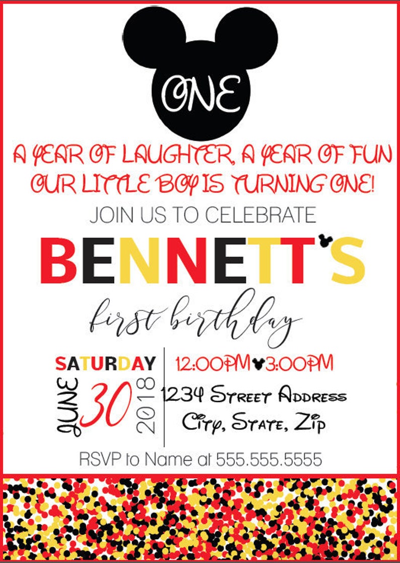 Mickey Mouse Invitations Etsy