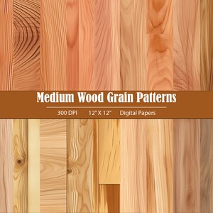 Pacchetto di carta digitale Medium Wood - Texture di venature di legno medio senza soluzione di continuità per progetti di artigianato e design - Download immediato