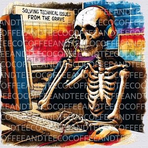 Dead Inside, Tech Support Skeleton, Vibrant IT Help Desk Art, Skelton PNG