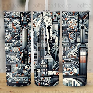 New York Tumbler Wrap, New York PNG, 20oz Tumbler Sublimation Wraps - Instant Digital Download, Vibrant 3D-Style PNG Designs, Mosaic