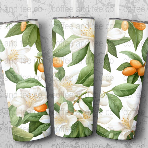 Watercolor Orange Blossom, Florida State Flower Inspired - 300 DPI, PNG Tumbler Wrap, Sublimation Design