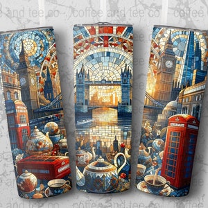 London Tumbler Wrap, London PNG, 20oz Tumbler Sublimation Wraps - Instant Digital Download, Vibrant 3D-Style PNG Designs, Mosaic