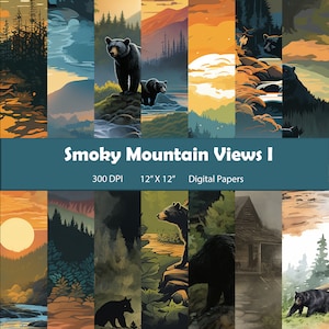 Smoky Views Digital Paper Pack - rustieke hut en naadloze patronen in het wild - geïnspireerd door de Smoky Mountains