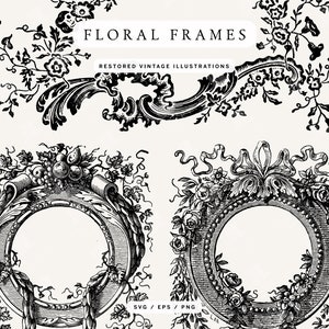 Decorative Floral Wreaths and Frames for Invitations - Vintage Line Art Illustrations - Downloadable Clip Art in PNG, SVG, and EPS Formats