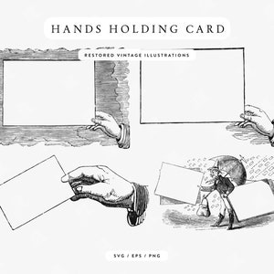 Vintage Hände mit Schildern und Visitenkarten - Werbe- und Marketingdesign-Assets (EPS, SVG und PNG)