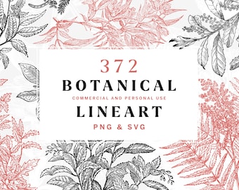 Floral SVG Art Collection, Digital Botanical Line Art Bundle with Leaves, Flowers, Plants and More