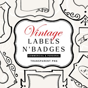 Vintage Etiketten- und Abzeichen-PNGs, Handgezeichnete Schilde und Rahmen-Clipart, Transparente PNG-Banner und Schriftrollen, 40 Set (mit Fülloptionen!)