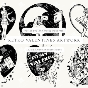 Vintage Valentine Clipart PNG and SVG - Retro Cupid, Floral Hearts & Romantic Scenes with 1950s Charm