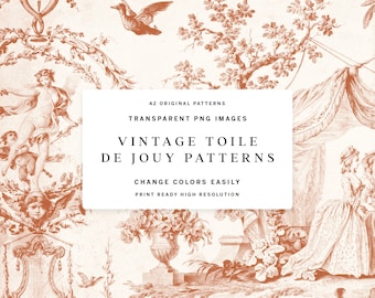 Vintage Toile De Jouy Digital Patterns, Chinoiserie PNG Graphics, Old French Toile Graphics | Century Library