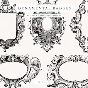 Ornamental Badge Designs in SVG, PNG, and EPS Image Formats - Downloadable Vintage Design Assets