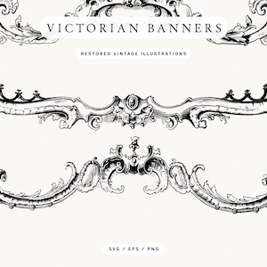Diseños de etiquetas y pancartas victorianas vintage en formatos PNG, SVG y EPS: imágenes prediseñadas vectoriales para invitaciones y proyectos de diseño