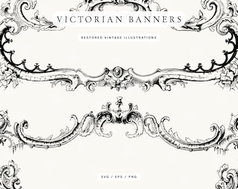 Vintage Victorian Banners and Label Designs in PNG, SVG, and EPS Formats - Vector Clip Art for Invitations and Design Projects