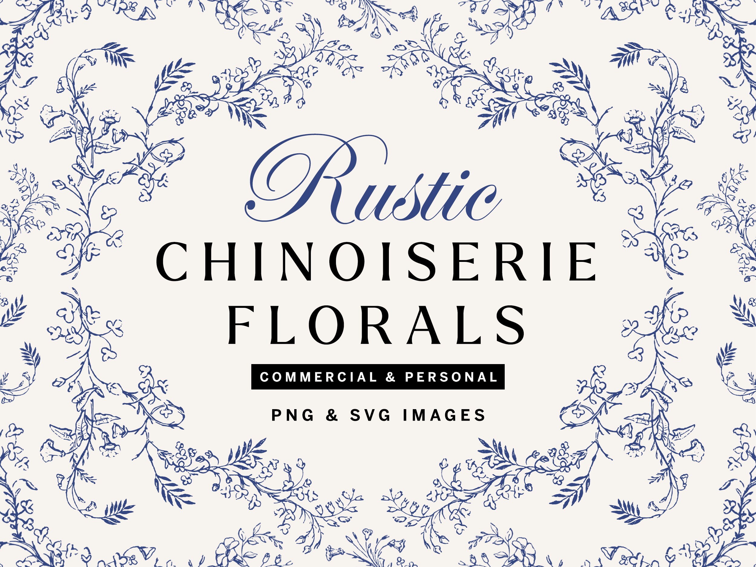 Chinoiserie Floral Clipart SVG y PNG Bundle, ilustraciones botánicas ...