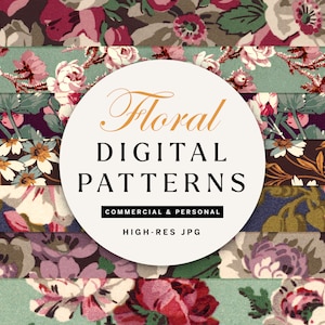 Floral Digital Papers, 7 Vintage Downloadable Botanical Patterns for Commercial Use