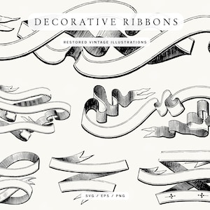 Vintage Ribbon und Banner Line Art Illustrationen - Dekorative und herunterladbare Design-Assets