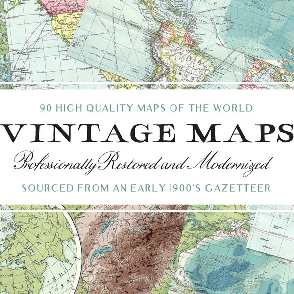 90 Vintage Maps of the World (Super High Resolution JPG Images!) - Perfect for Scrapbooking, Crafts...