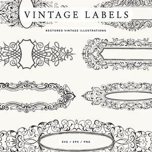 Vintage Ornamental Etiketten und Banner - Viktorianische dekorative Design-Assets in den Formaten PNG, SVG und EPS