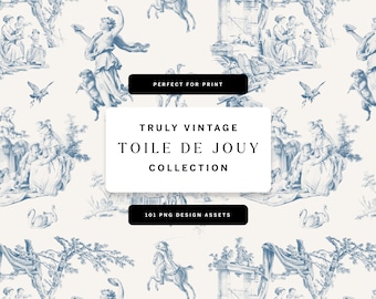 Toile De Jouy Pattern Design Collection, Chinoiserie PNG Vintage Patterns, Old French Toile Textile Graphics | Century Library