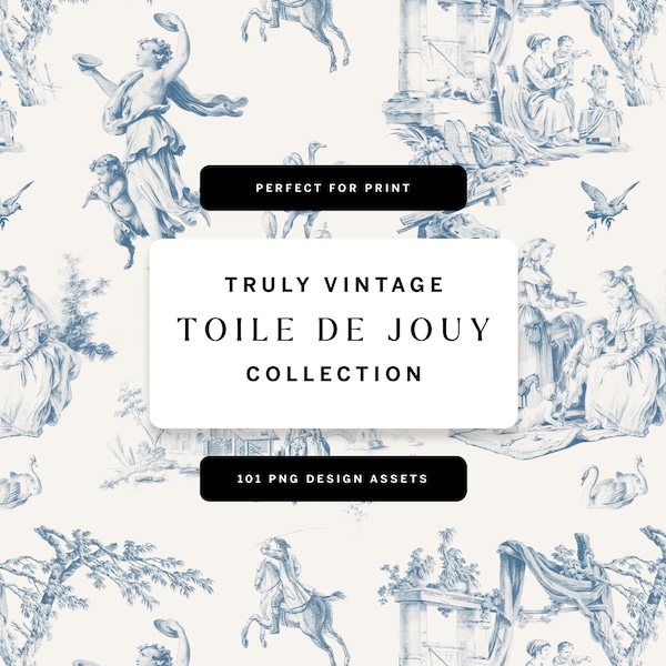 Toile De Jouy Pattern Design Collection, Chinoiserie PNG Vintage Patterns, Old French Toile Textile Graphics | Century Library