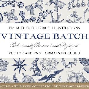 156 Diversen Vintage illustratiespakket (inclusief vector- en geïsoleerde png-afbeeldingen!) - Perfect voor scrapbooking, knutselen...