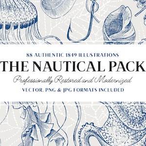 88 Vintage Nautical Illustrations (Vector and Isolated PNG Images Included!) - Perfect for Scrapbooking, Crafts...
