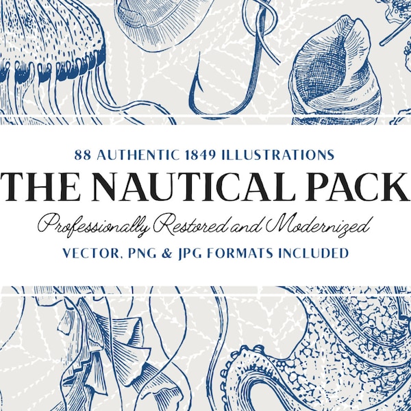 88 Vintage Nautical Illustrations (Vector and Isolated PNG Images Included!) - Perfect for Scrapbooking, Crafts...