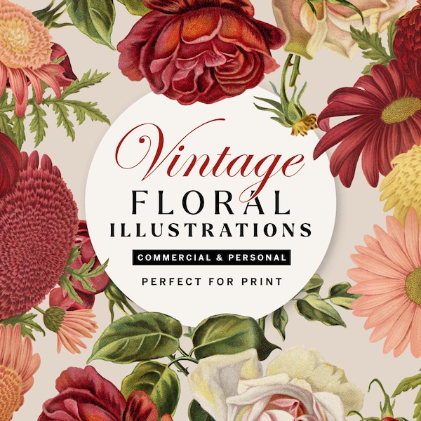 Vintage Flower PNG Illustration Pack, Floral Bouquet Clipart, 15 High-Resolution Floral PNGs, Great for Invitations and Graphic Design