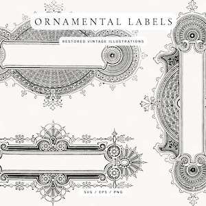 Ornamental Label and Frame SVGs - Decorative Vintage Line Art Illustrations
