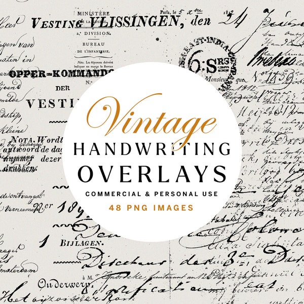 Vintage Handwritten Overlay PNG Clipart, Old Textures Bundle, Digital Ephemera Letters for Scrapbooking, Graphic Design, and more!