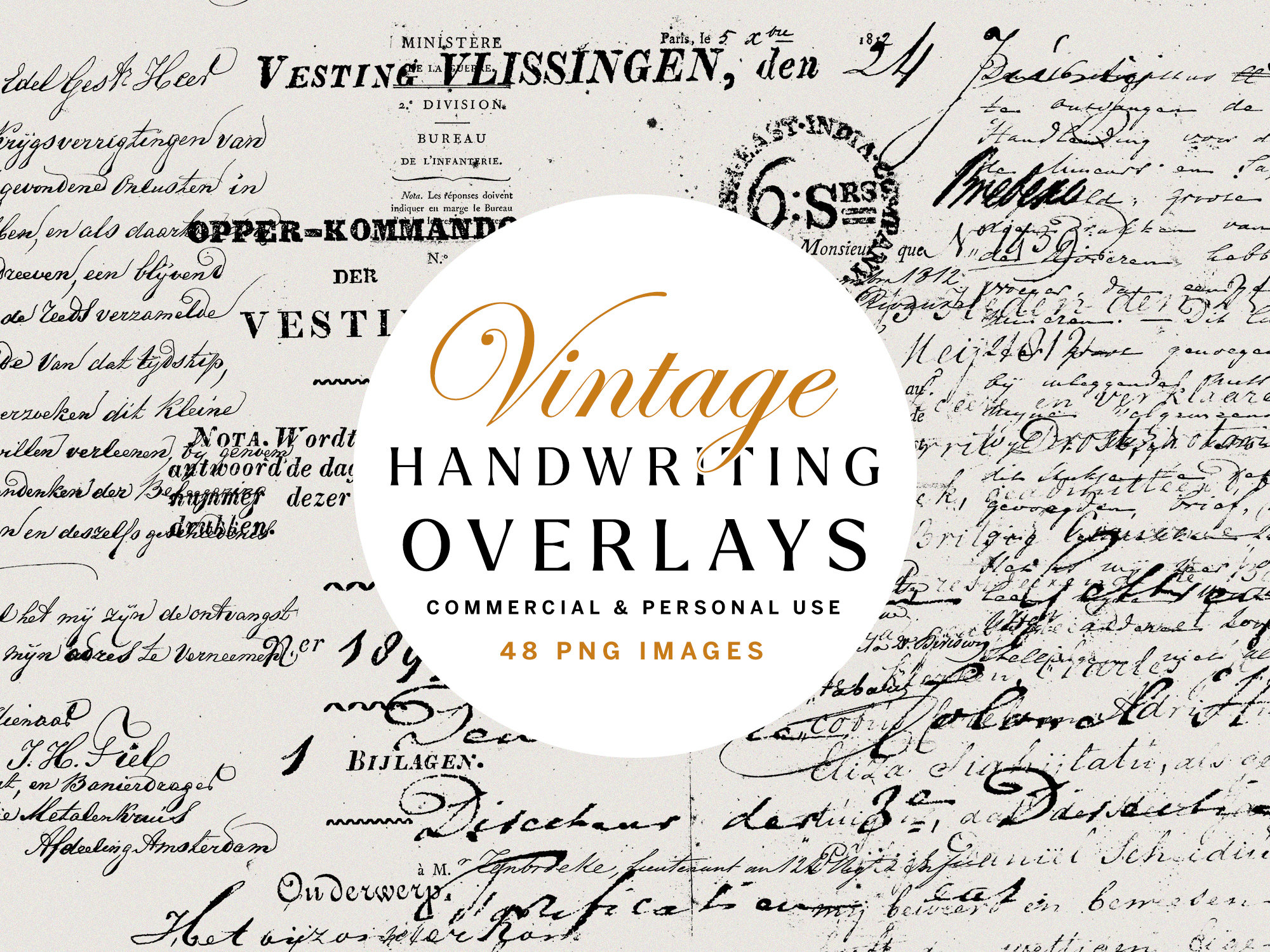 Vintage Handwritten Overlay PNG Clipart, Old Textures Bundle, Digital Ephemera Letters for Scrapbooking, Graphic Design, and more!