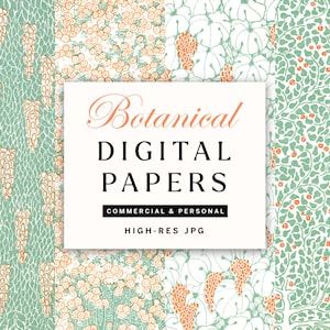 Botanical Digital Papers, Hand Drawn Downloadable Floral Patterns for Commercial Use