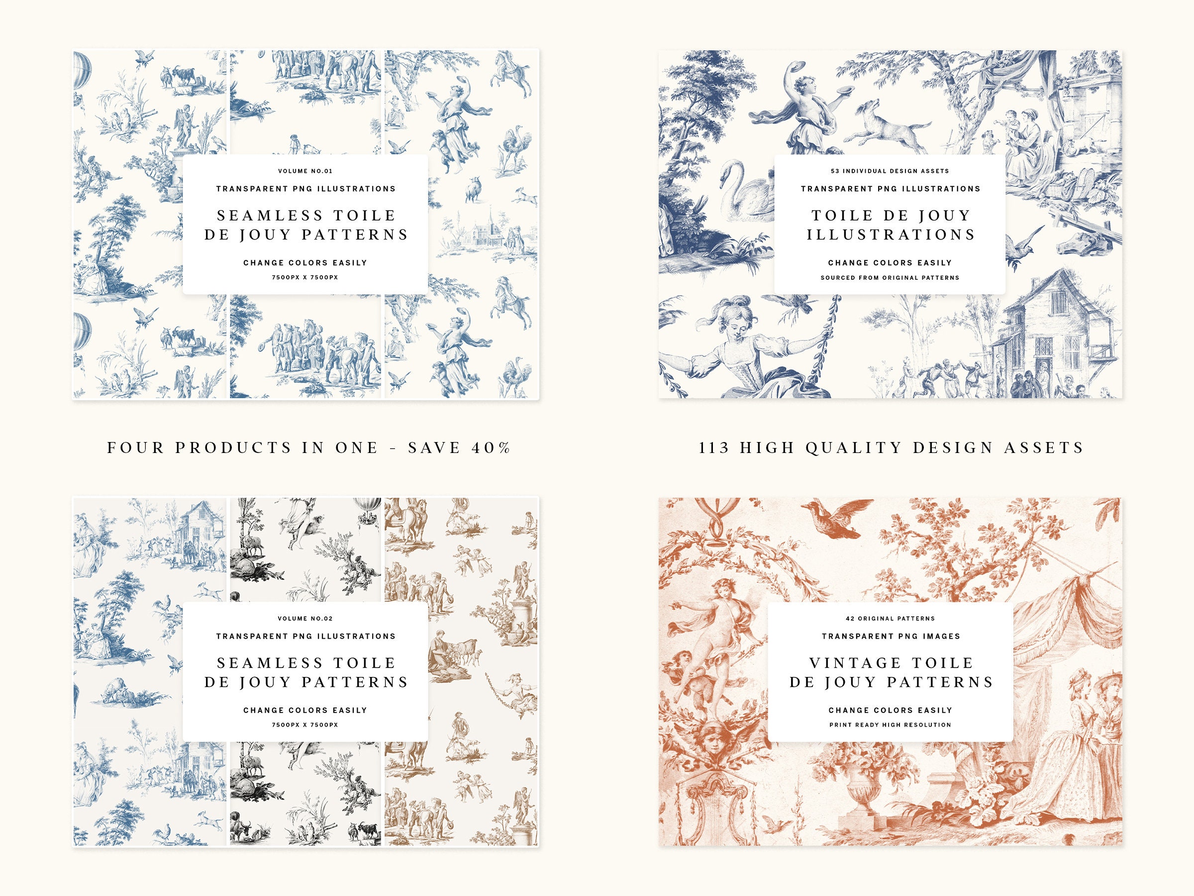 Toile De Jouy Pattern Design Collection, Chinoiserie PNG