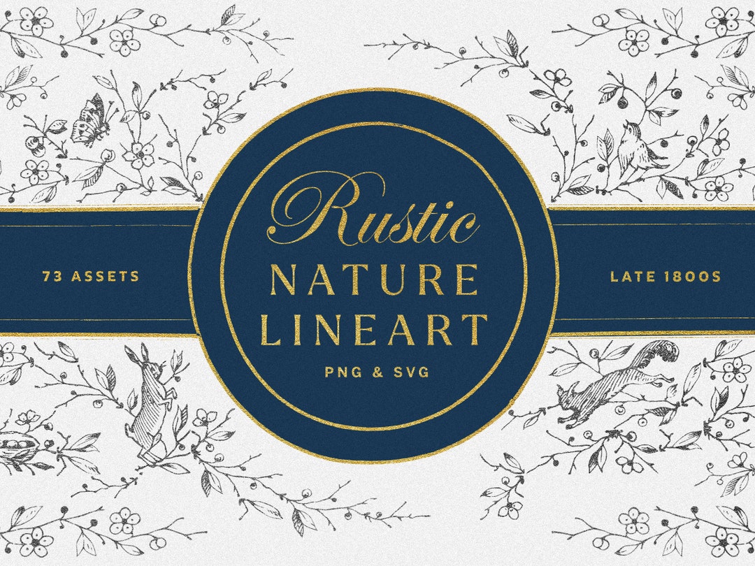 Rustic Nature Line Art SVG and PNG Pack, Vintage Botanical ...