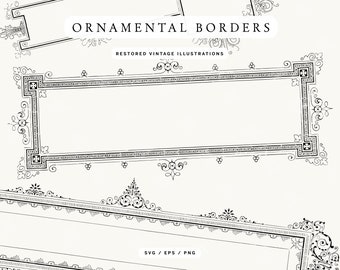 Victorian Ornamental Borders and Frames Line Art Illustrations - Set of 3 PNG, SVG, and EPS Design Assets