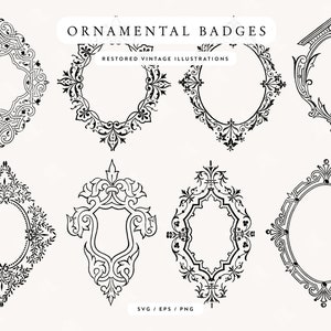 Ornamental Badge and Crest Designs in SVG, PNG, and EPS Image Formats - Downloadable Vintage Design Assets