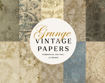 Vintage Grunge Digital Paper Textures, Printable Distressed Ephemera Backgrounds, Antique Worn Textured Papers in Neutral Colors