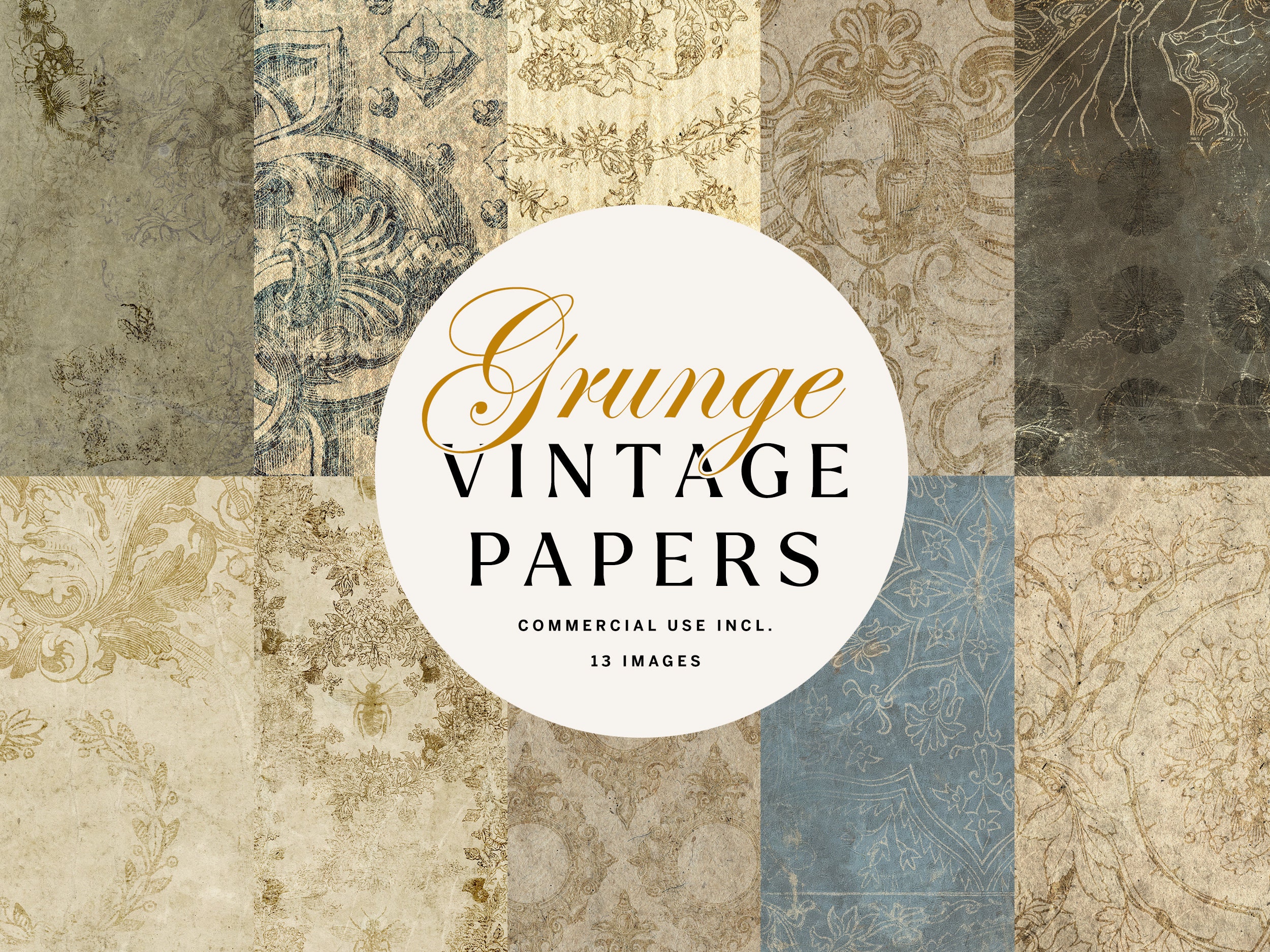 Antique Paper Textures, Vintage Paper Backgrounds Printable Scrapbook Paper  Instant Download for Commercial Use 