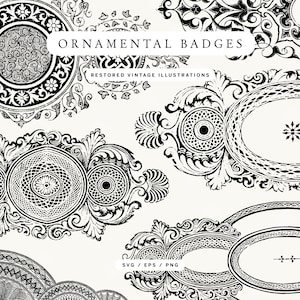Ornamental Badge and Label Designs SVG, PNG, and EPS - Decorative Vintage Line Art Illustrations