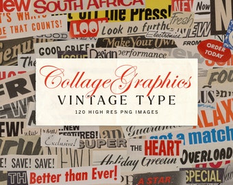 Collage Letters Graphics Kit, Vintage Cutout Typography PNG Collection, 120 Printable Collage Images | Century Library