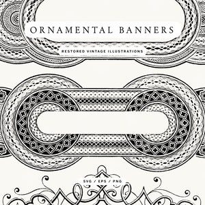 Ornamental Banner Designs SVG, PNG and EPS - Decorative Vintage Line Art Illustrations