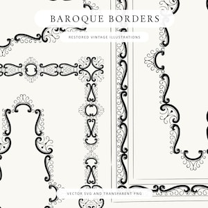 3 Vintage Decorative Borders and Frames - Baroque Style Ornamental Clipart Set - PNG & SVG Digital Download for Design Projects