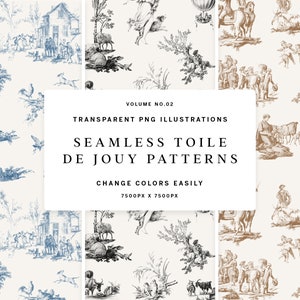 Chinoiseries Toile de Jouy, motifs sans couture, papiers numériques français vintage, graphiques PNG | Bibliothèque du siècle