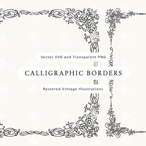 2 Calligraphy Decorative Borders - Ornamental Line Designs in PNG & SVG Format - Clipart Set for Crafts and Graphic Use