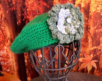 Outlander Inspired, Handmade, Crocheted, Scottish Tam, Celtic Tam, Crocheted Hat, Women's Hat, Crocheted Beret, Handcrafted, green